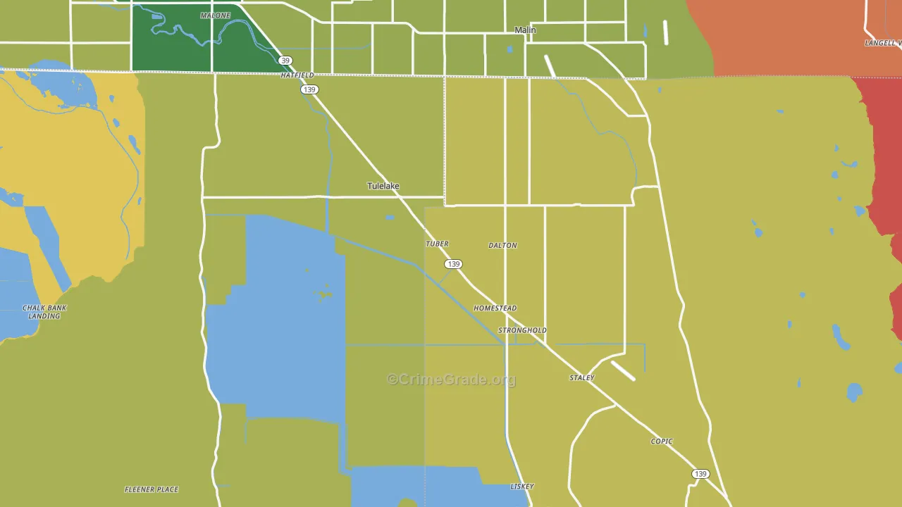 Tulelake, CA Map of Burglary Rates