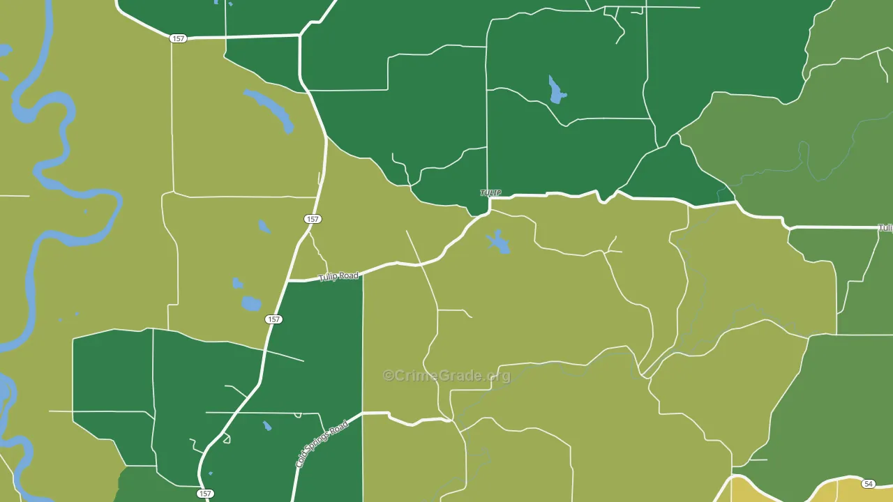 Tulip, IN Map of Burglary Rates