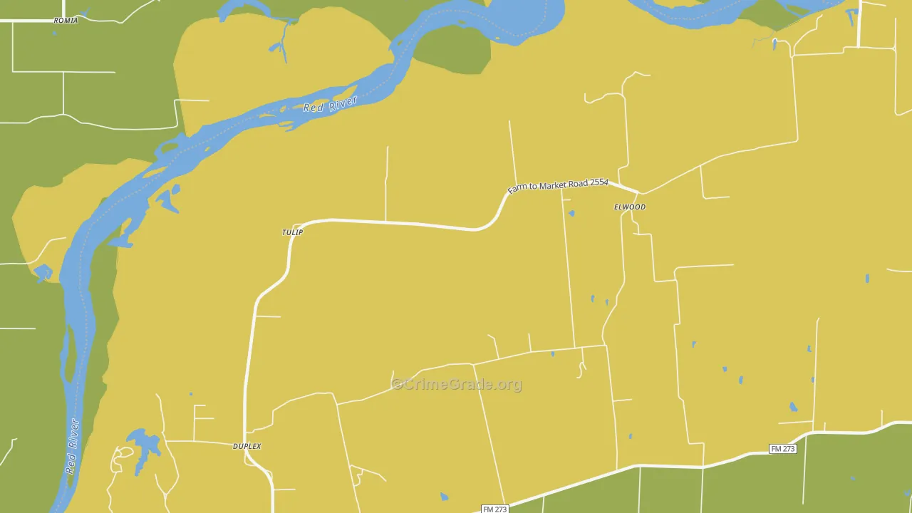 Tulip, TX Map of Burglary Rates