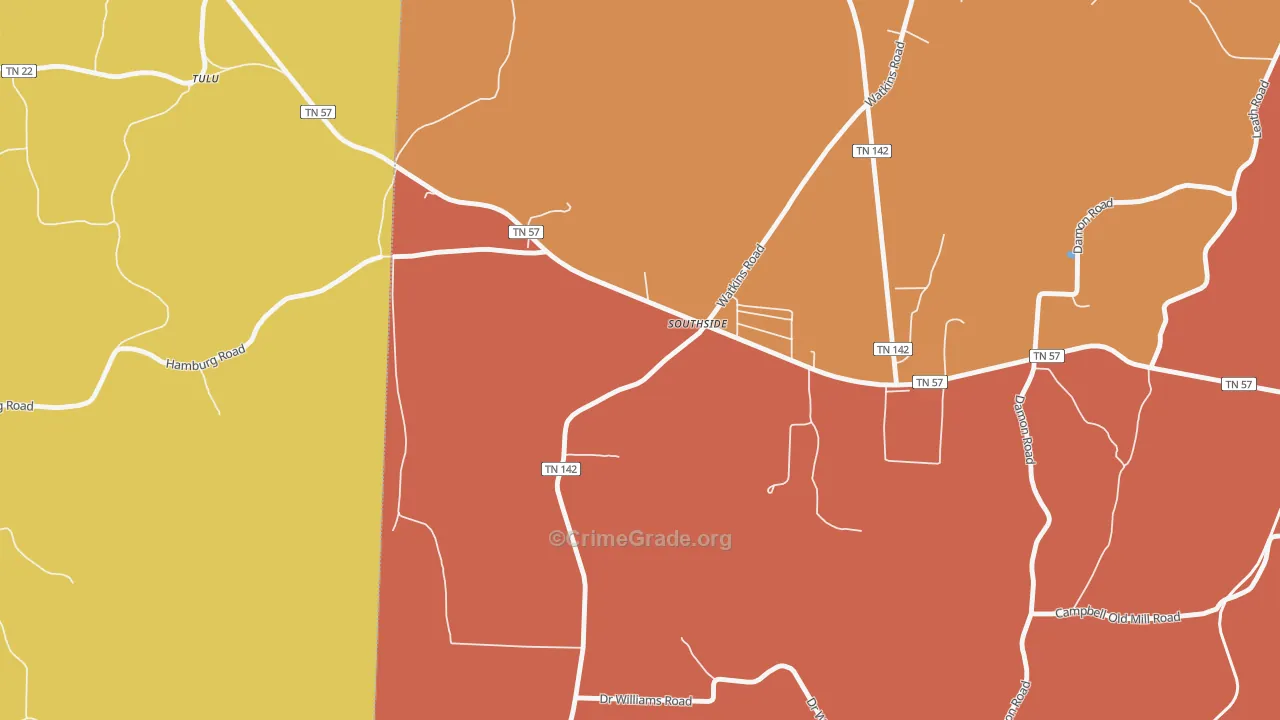 Tulu, TN Map of Burglary Rates