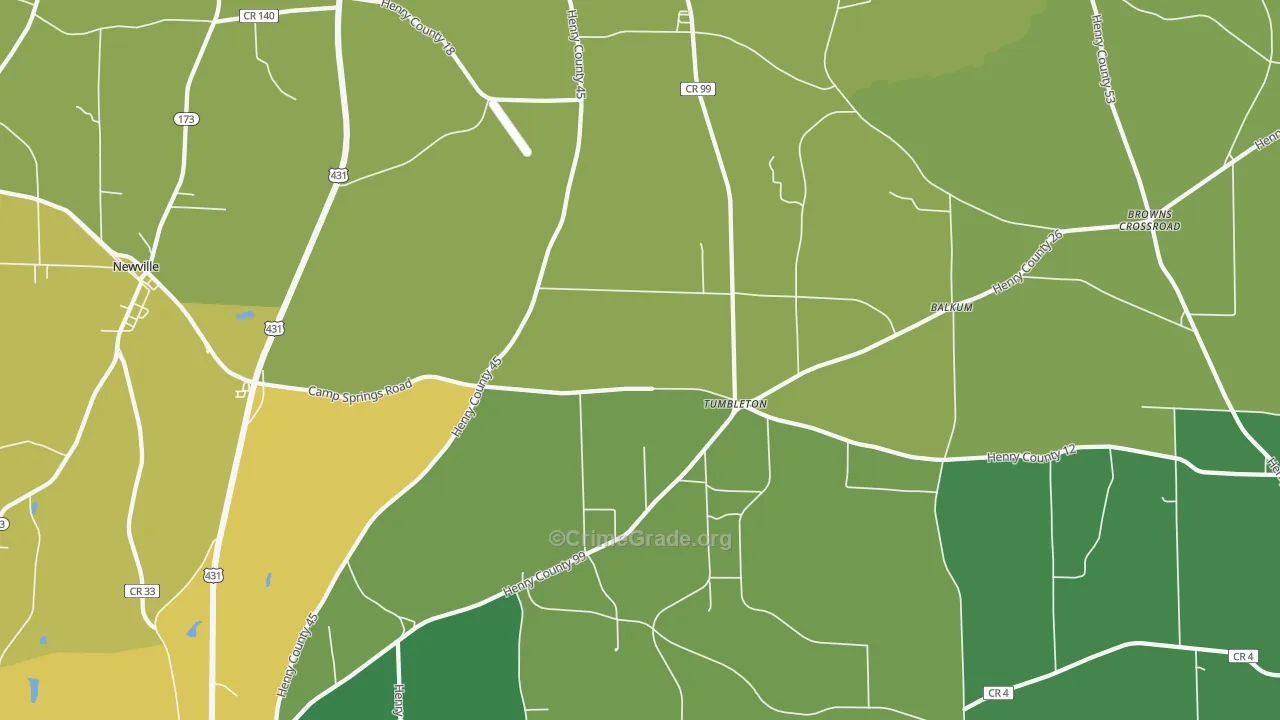 Tumbleton, AL Map of Burglary Rates