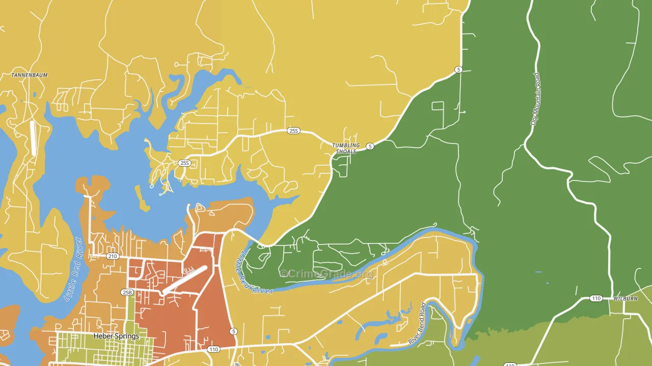 Tumbling Shoals, AR Map of Burglary Rates