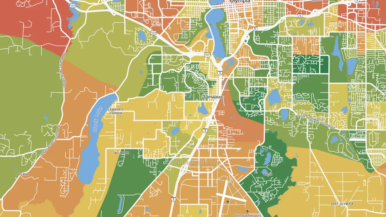 Tumwater, WA Map of Burglary Rates