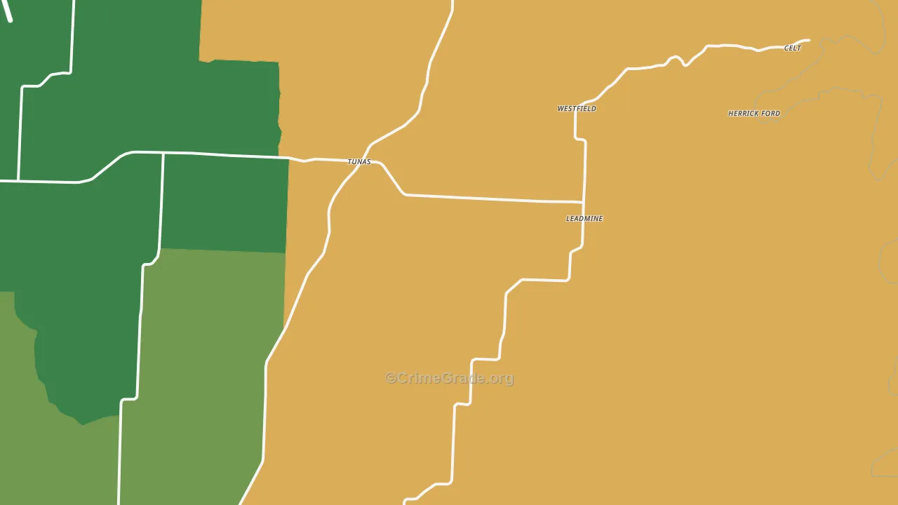Tunas, MO Map of Burglary Rates