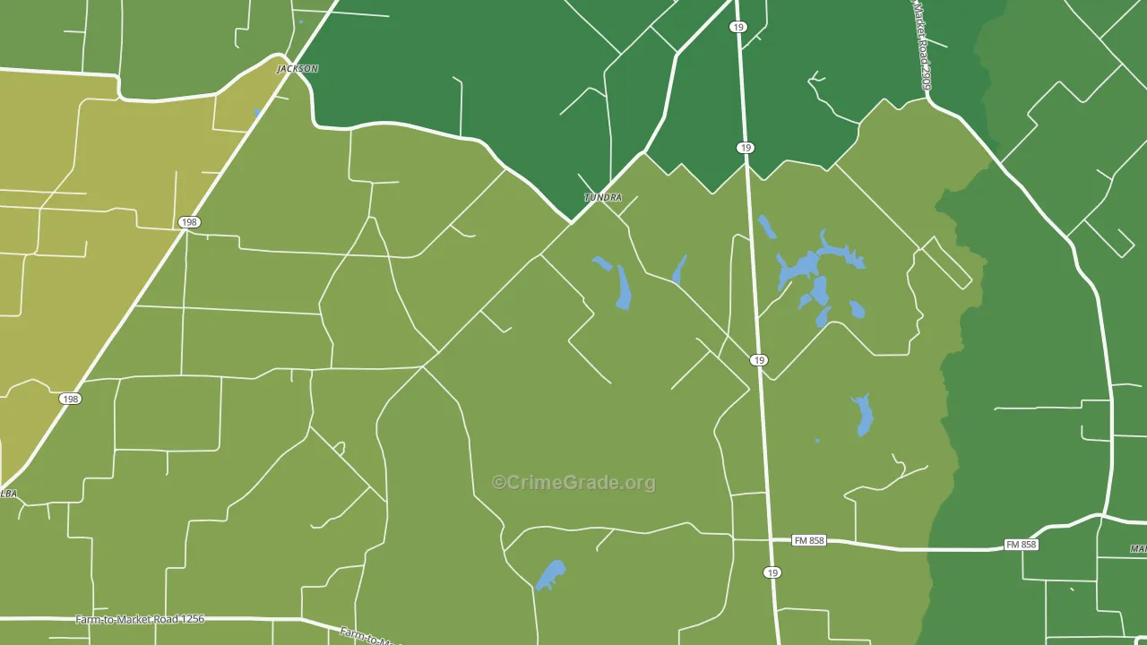 Tundra, TX Map of Burglary Rates