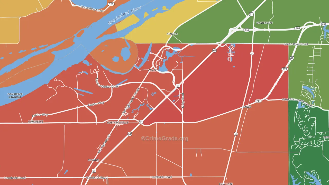 Tunica Resorts, MS Map of Burglary Rates