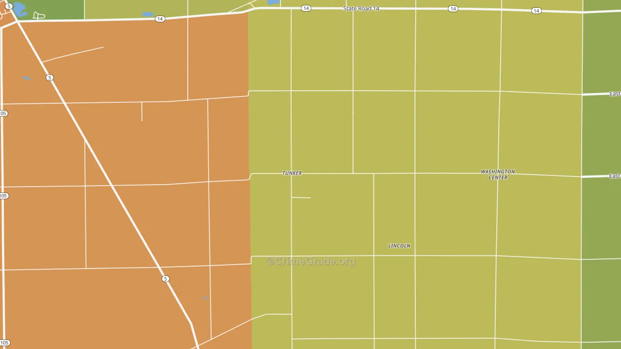 Tunker, IN Map of Burglary Rates