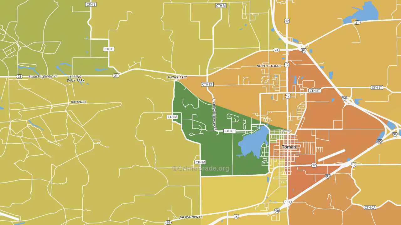 Tunnel City, WI Map of Burglary Rates