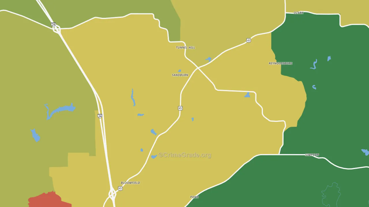 Tunnel Hill, IL Map of Burglary Rates