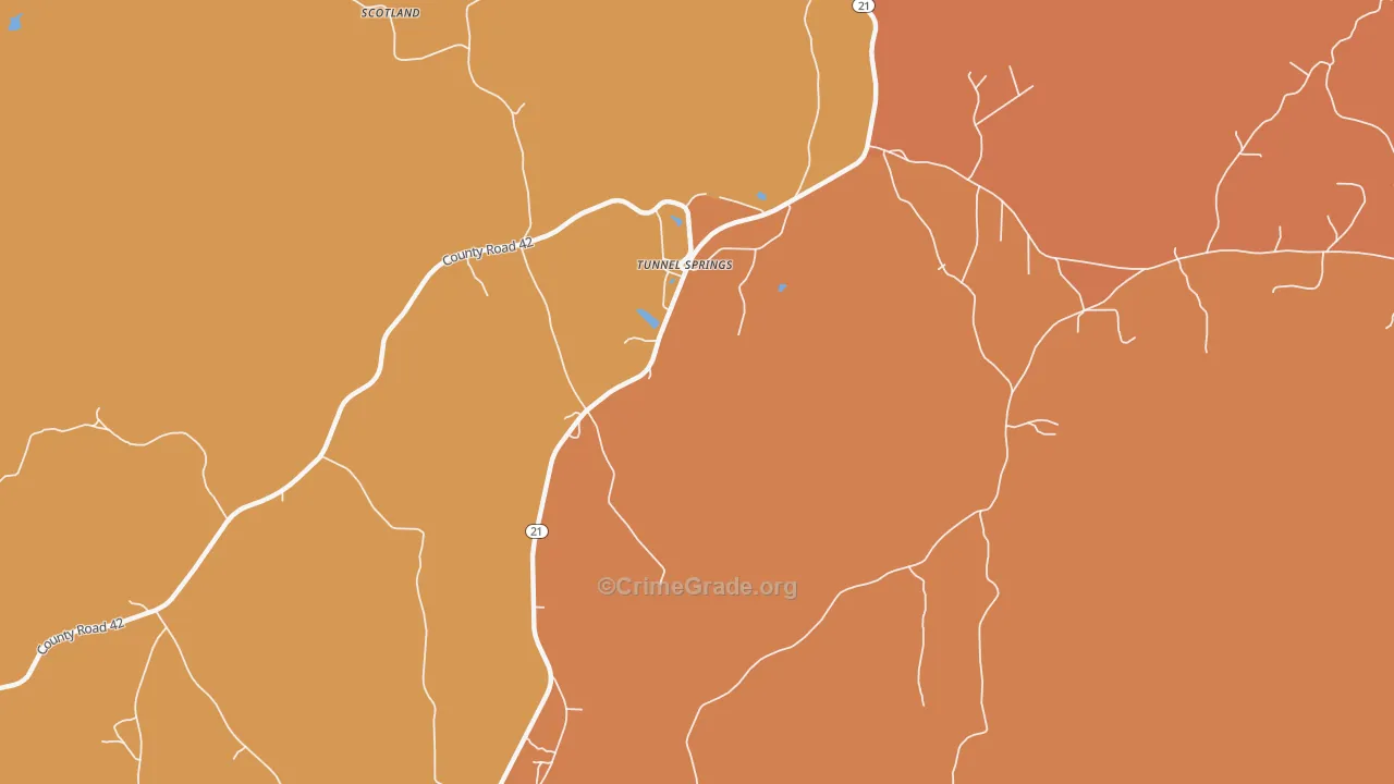 Tunnel Springs, AL Map of Burglary Rates
