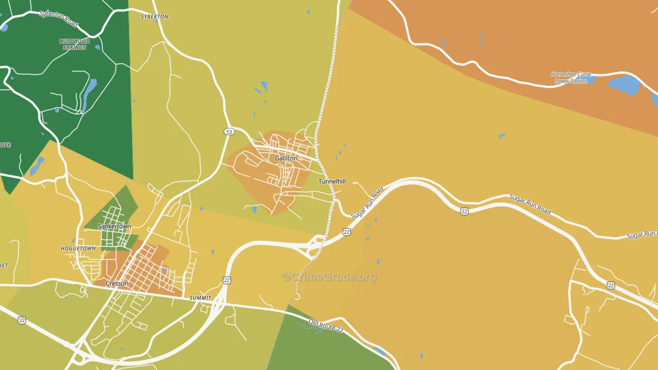 Tunnelhill, PA Map of Burglary Rates