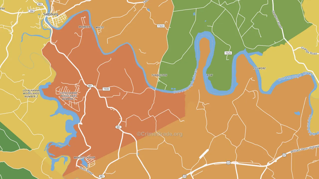 Tunnelton, PA Map of Burglary Rates