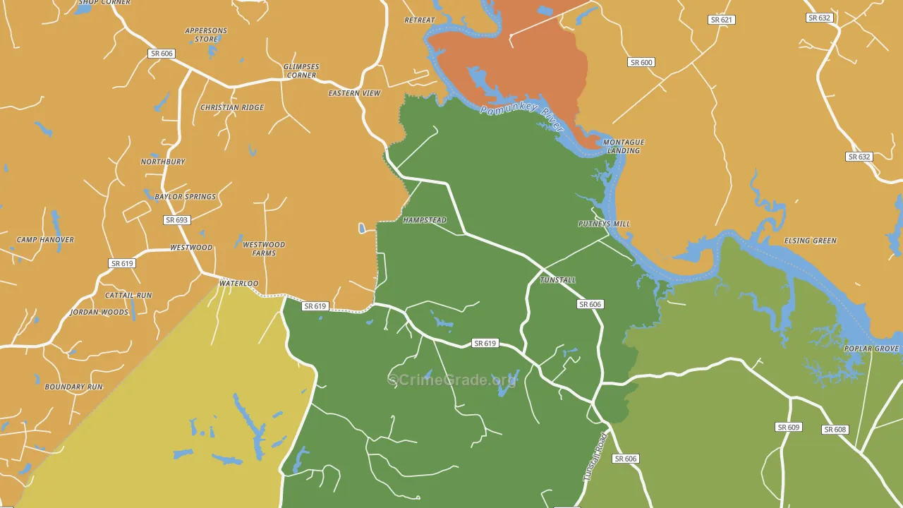 Tunstall, VA Map of Burglary Rates