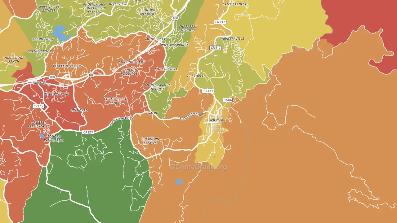 Tuolumne, CA Map of Burglary Rates