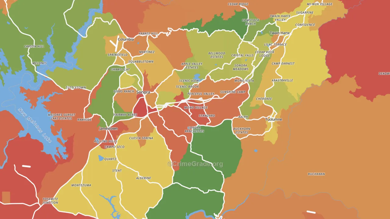 Tuolumne County, CA Map of Burglary Rates