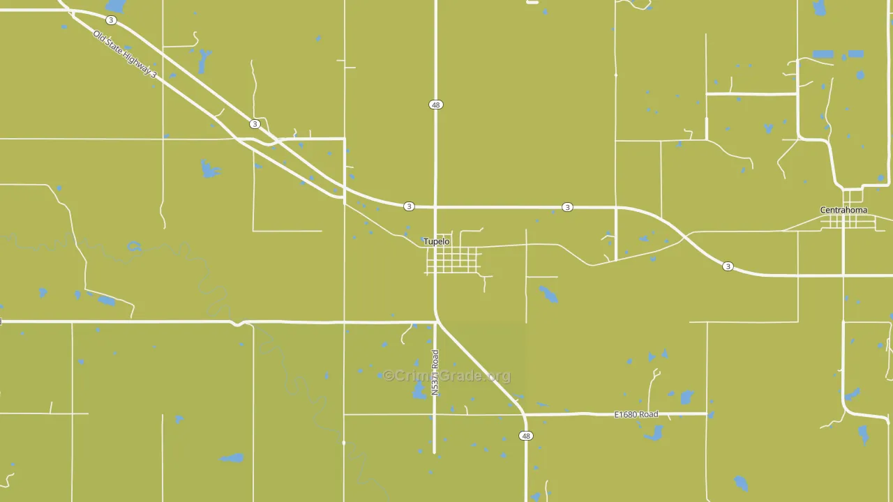 Tupelo, OK Map of Burglary Rates