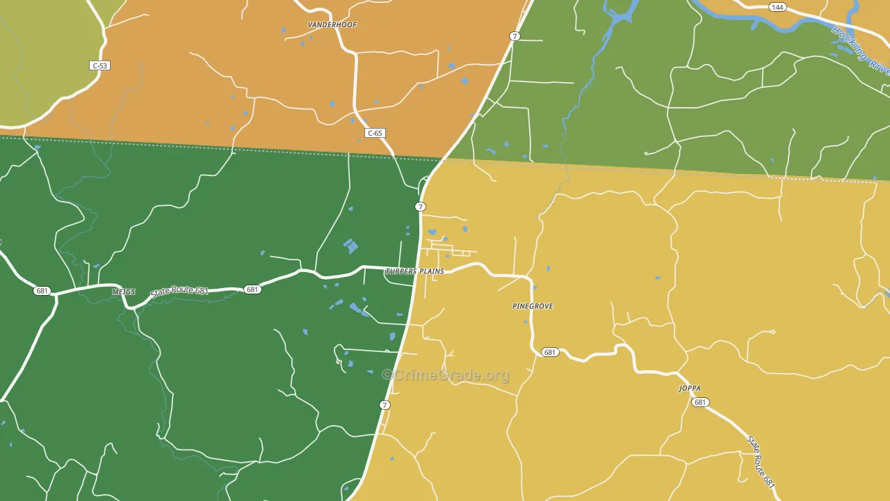 Tuppers Plains, OH Map of Burglary Rates