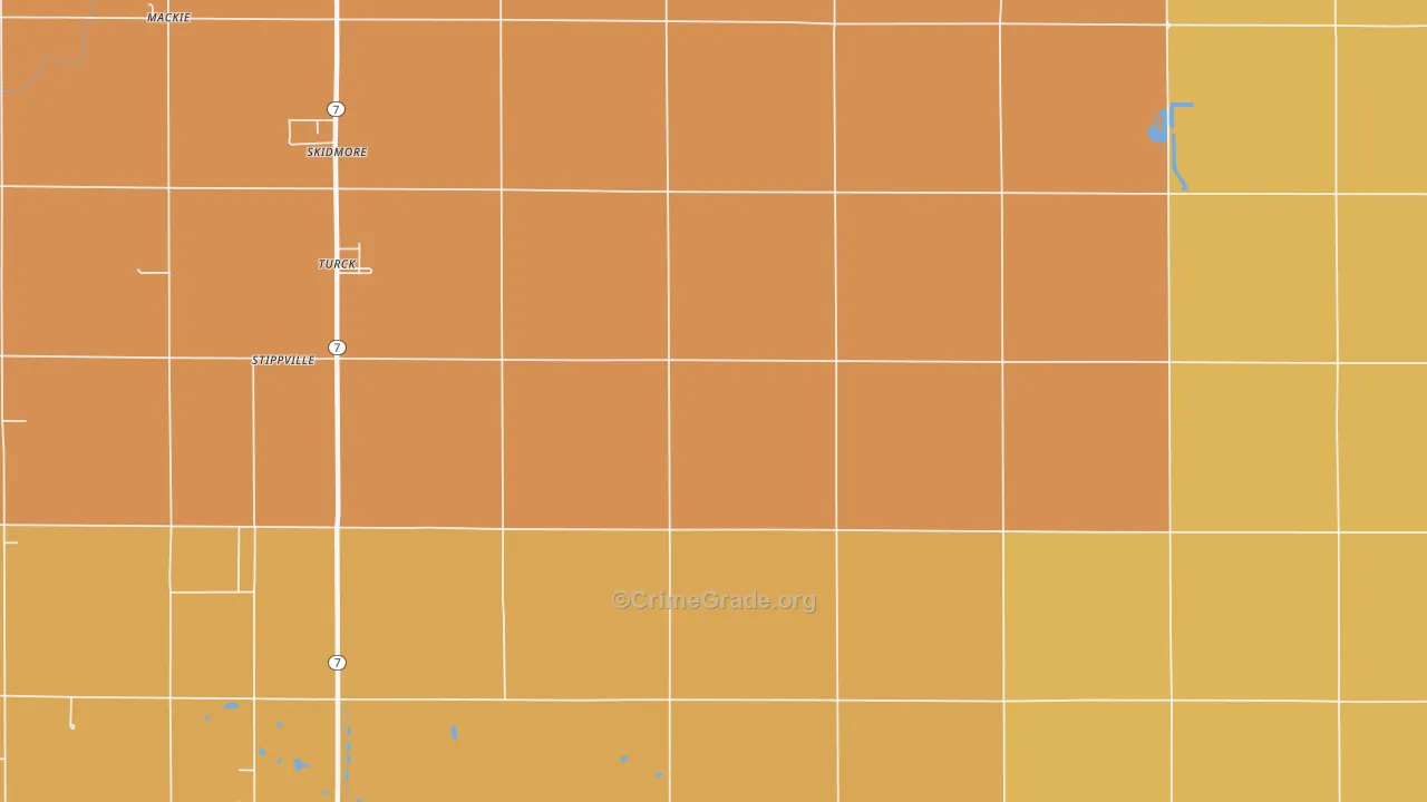 Turck, KS Map of Burglary Rates