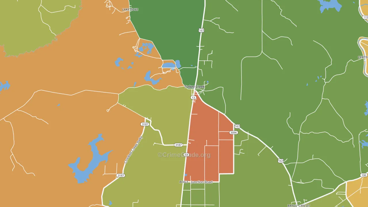 Turkey Creek, LA Map of Burglary Rates
