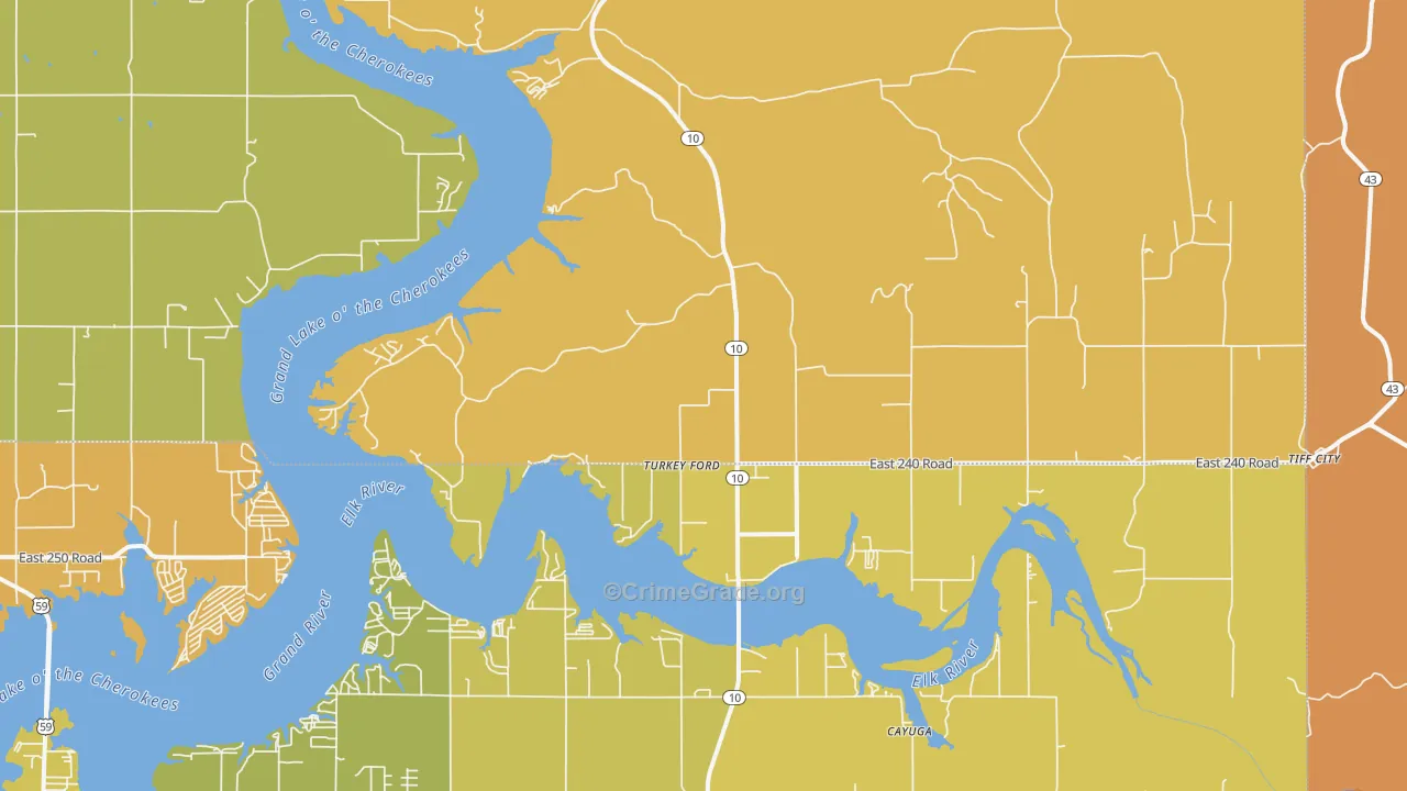 Turkey Ford, OK Map of Burglary Rates