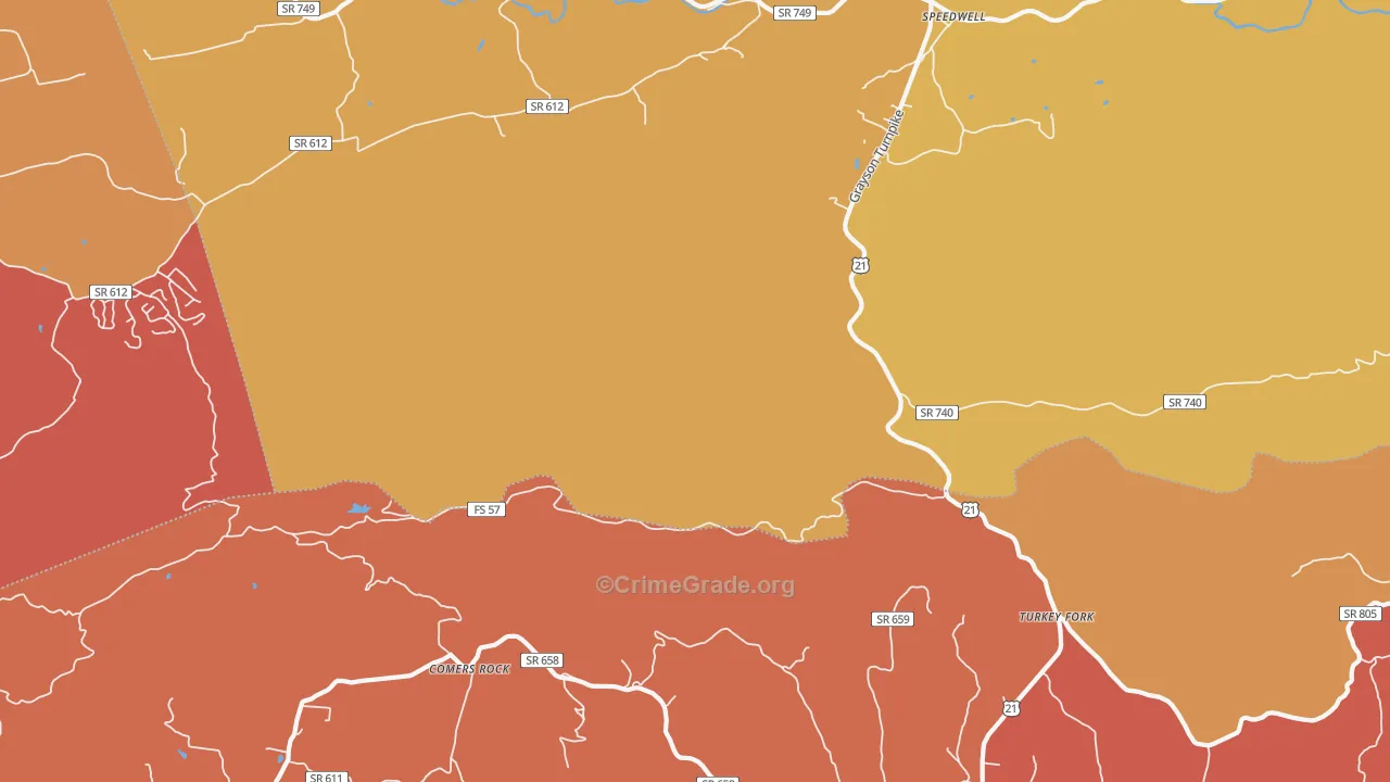 Turkey Fork, VA Map of Burglary Rates