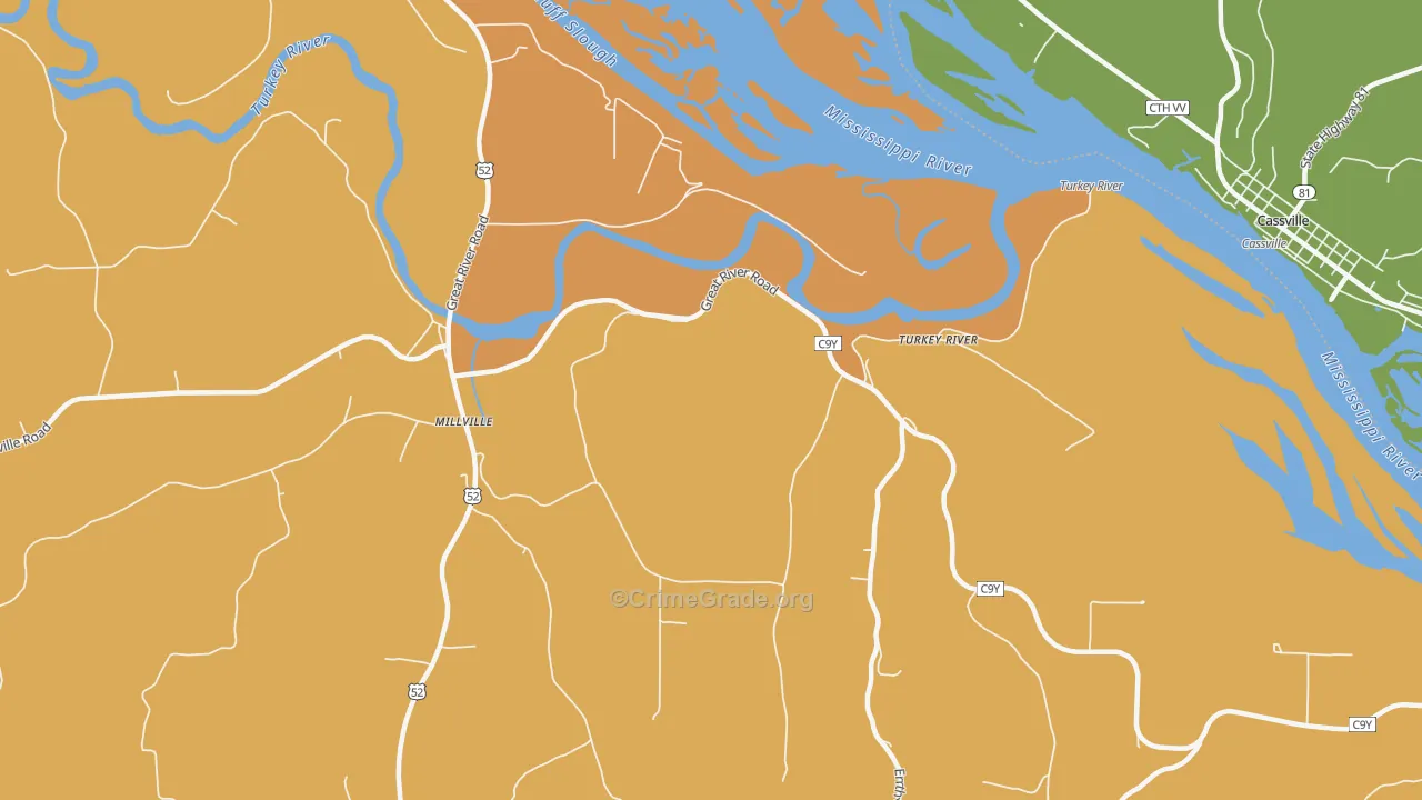 Turkey River, IA Map of Burglary Rates
