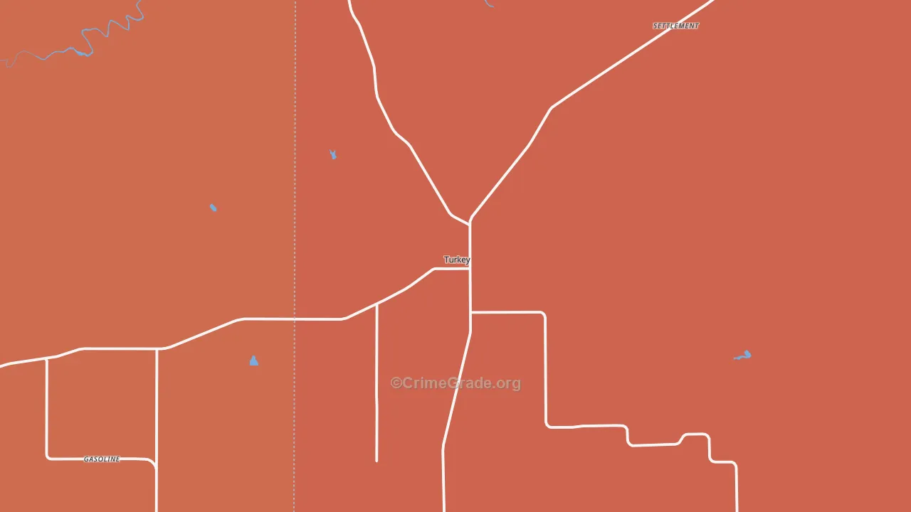 Turkey, TX Map of Burglary Rates