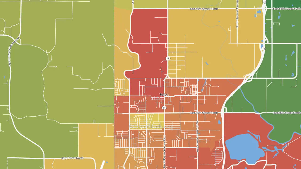 Turley, OK Map of Burglary Rates