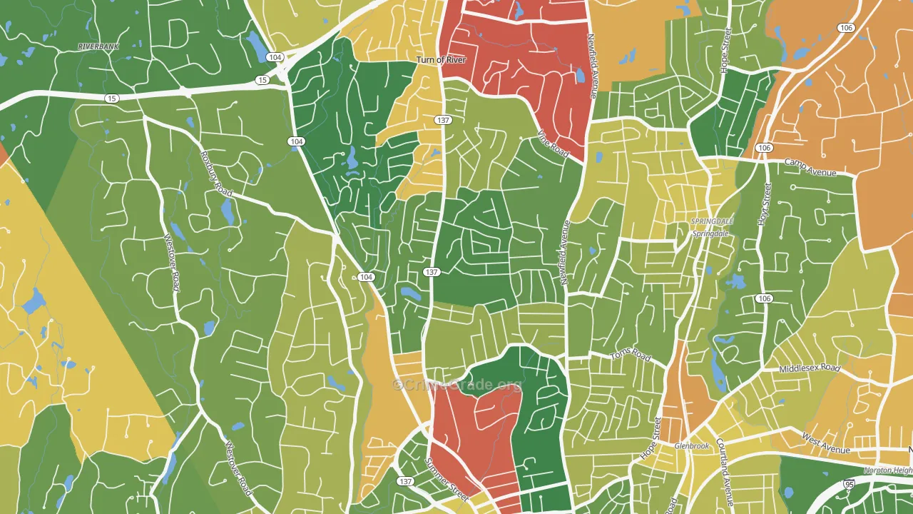 Turn of River, Stamford, CT Map of Burglary Rates
