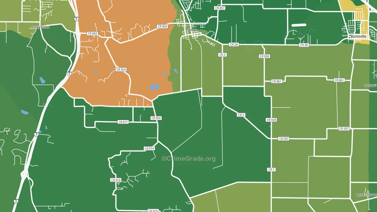 Turner, OR Map of Burglary Rates