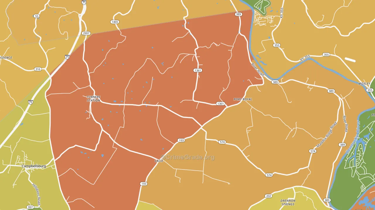 Turners Station, KY Map of Burglary Rates