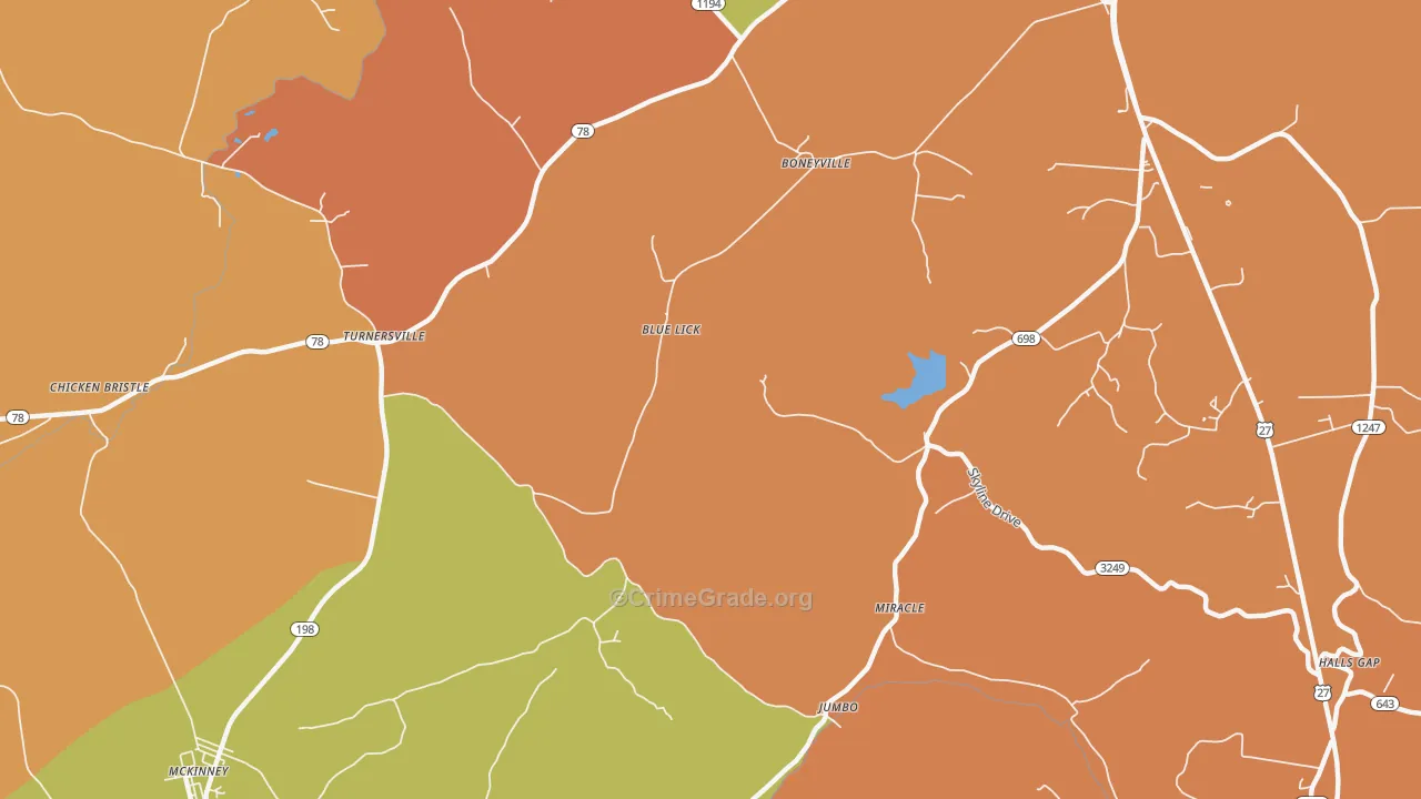 Turnersville, KY Map of Burglary Rates