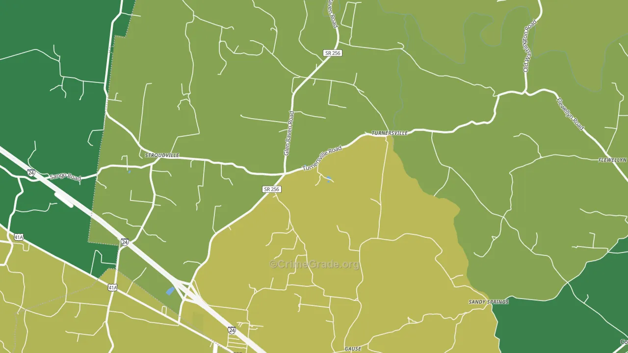 Turnersville, TN Map of Burglary Rates