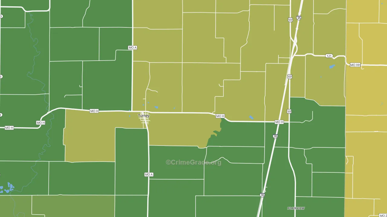 Turney, MO Map of Burglary Rates