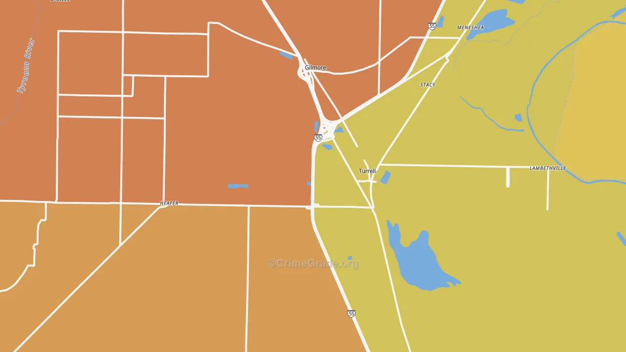Turrell, AR Map of Burglary Rates