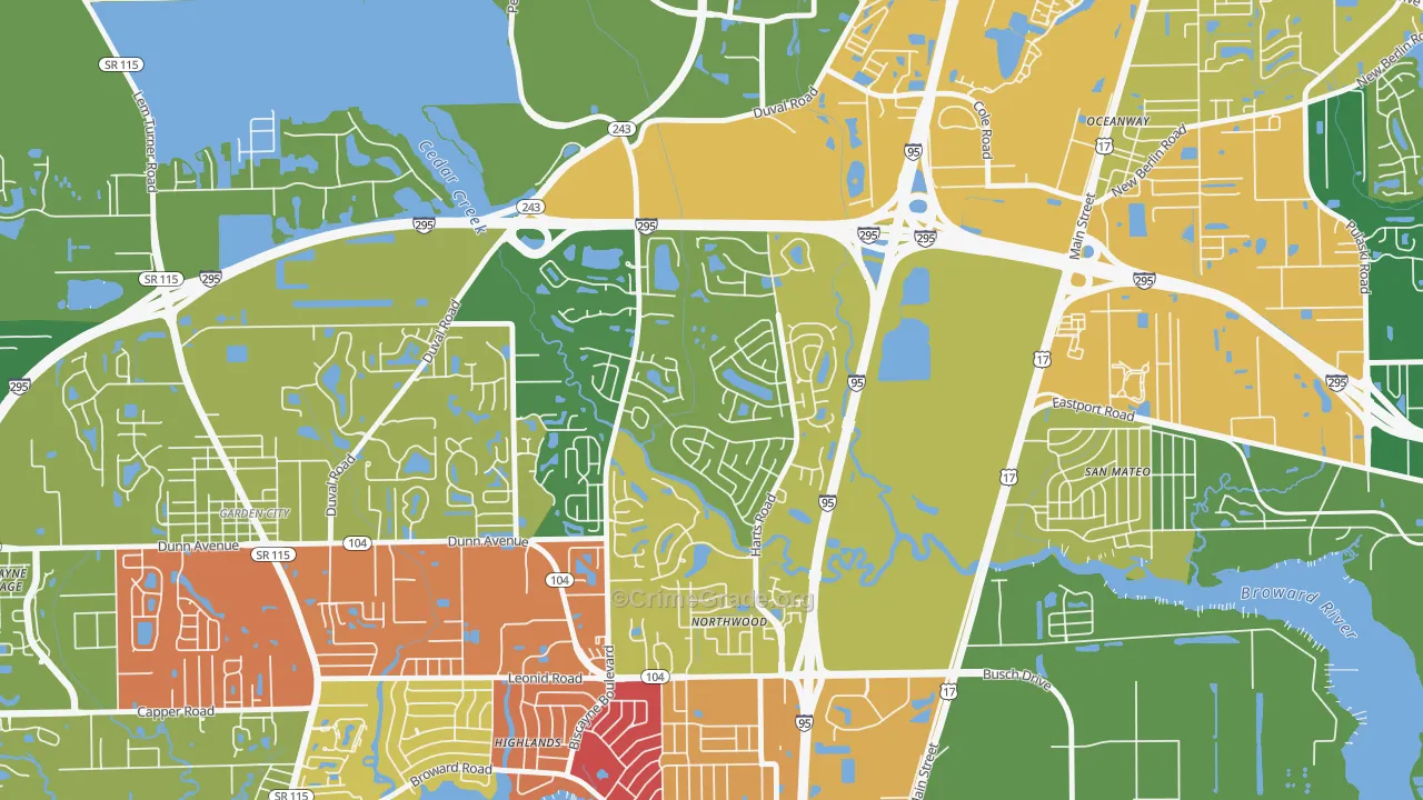 Turtle Creek, Jacksonville, FL Map of Burglary Rates