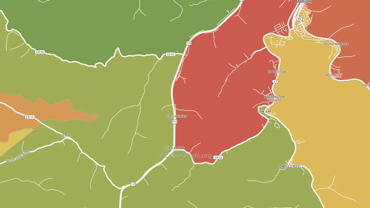 Turtle Creek, WV Map of Burglary Rates