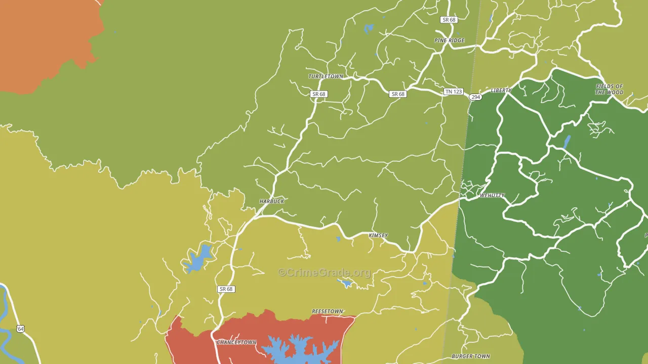 Turtletown, TN Map of Burglary Rates