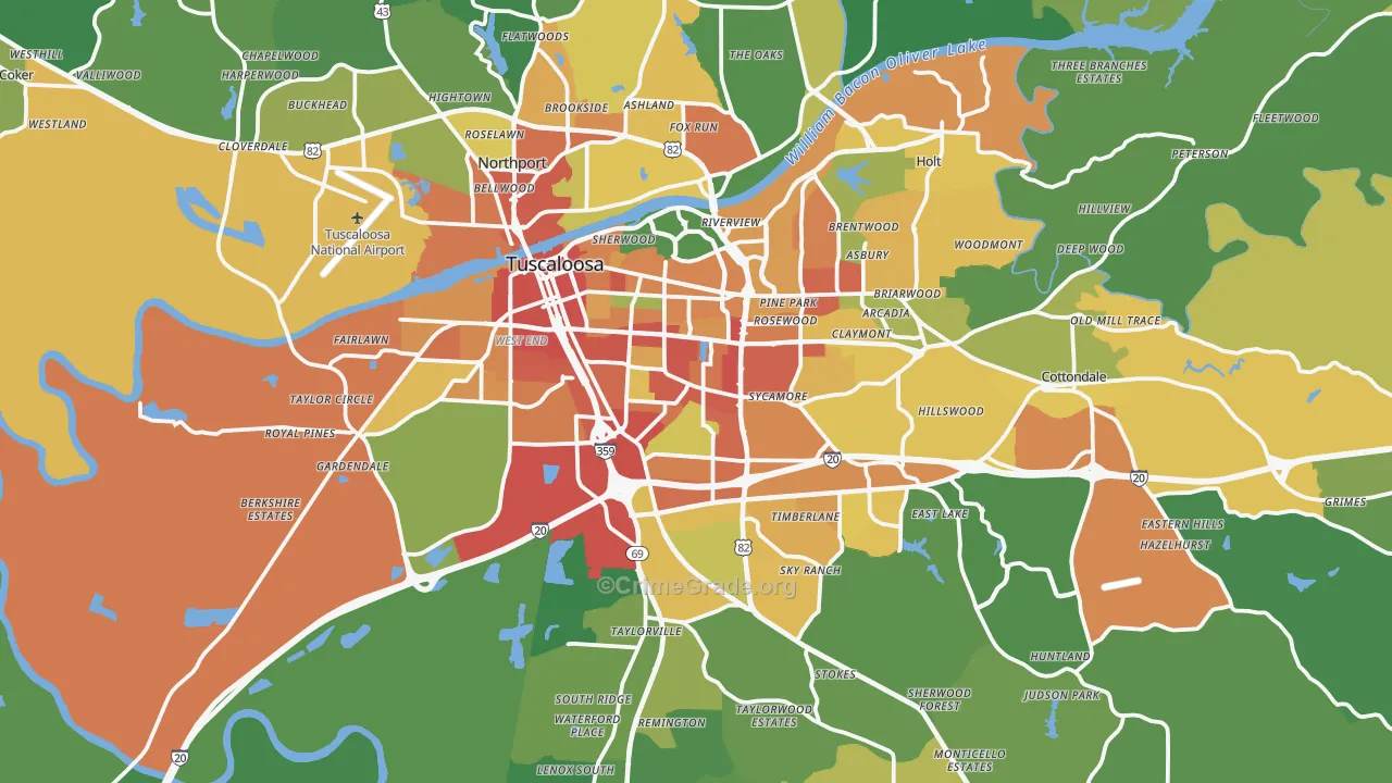 Tuscaloosa, AL Map of Burglary Rates