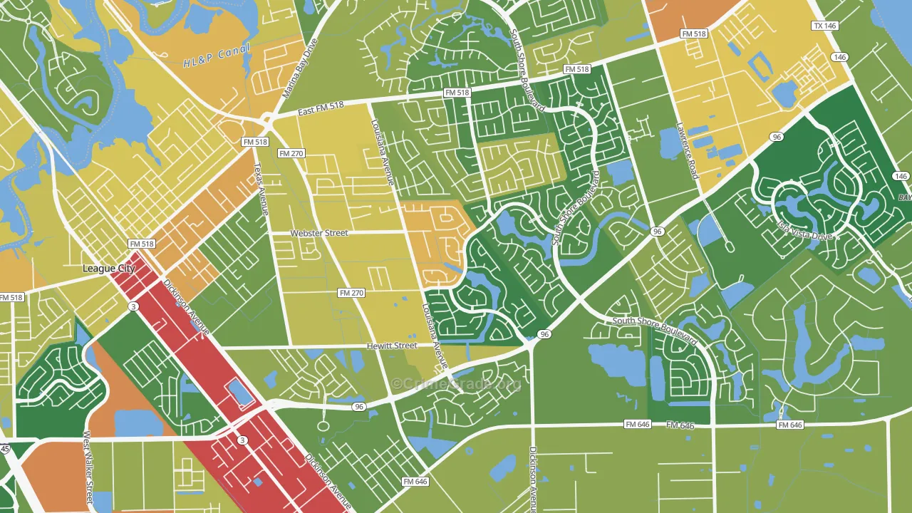 Tuscan Lakes, League City, TX Map of Burglary Rates