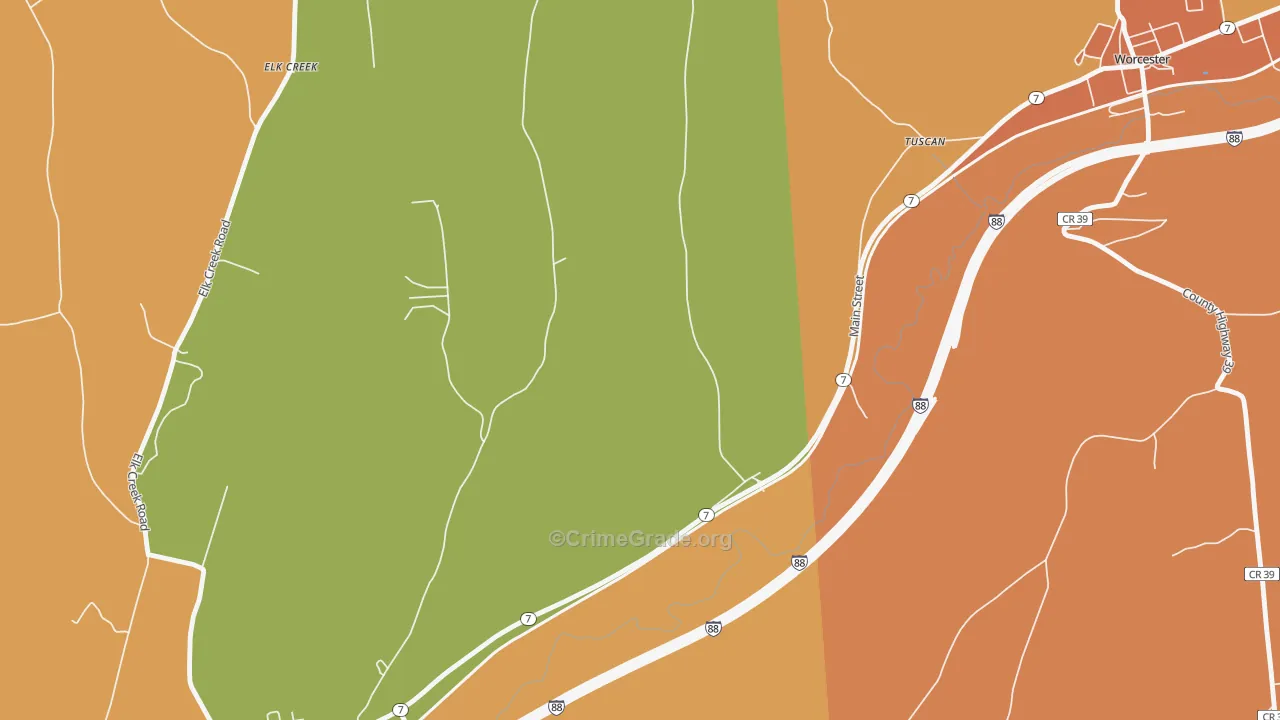 Tuscan, NY Map of Burglary Rates