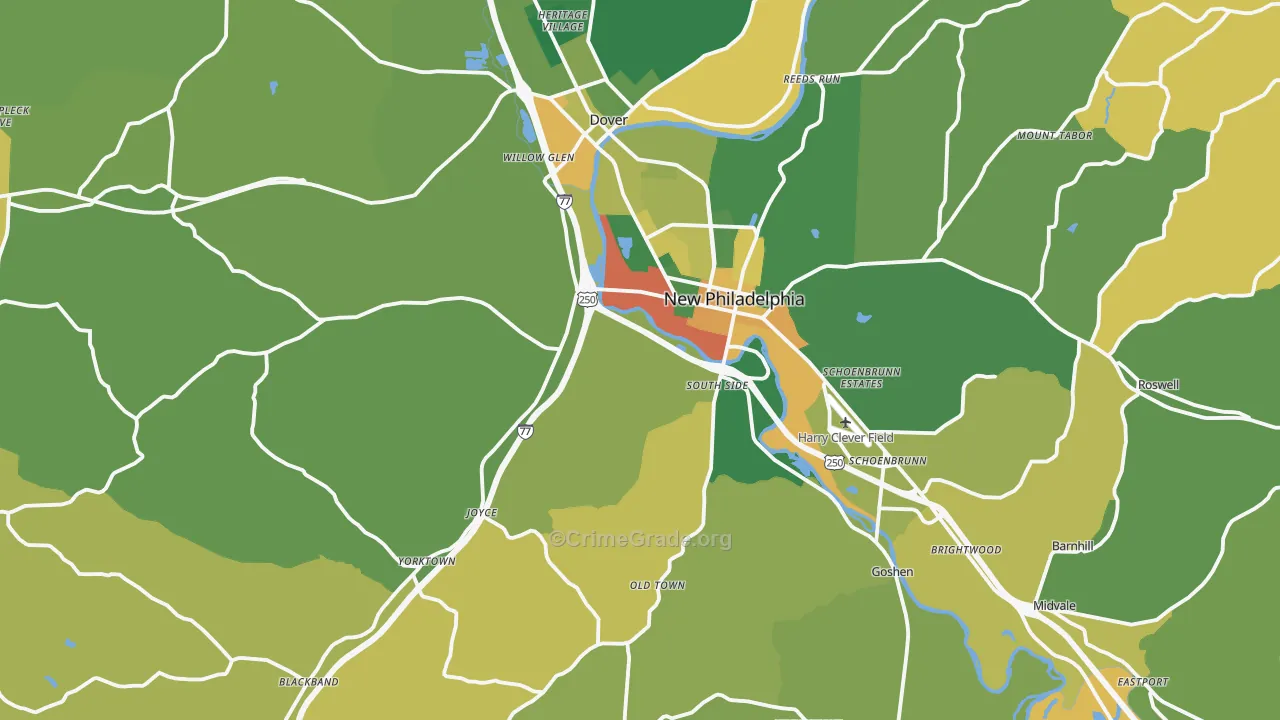 Tuscarawas County, OH Map of Burglary Rates