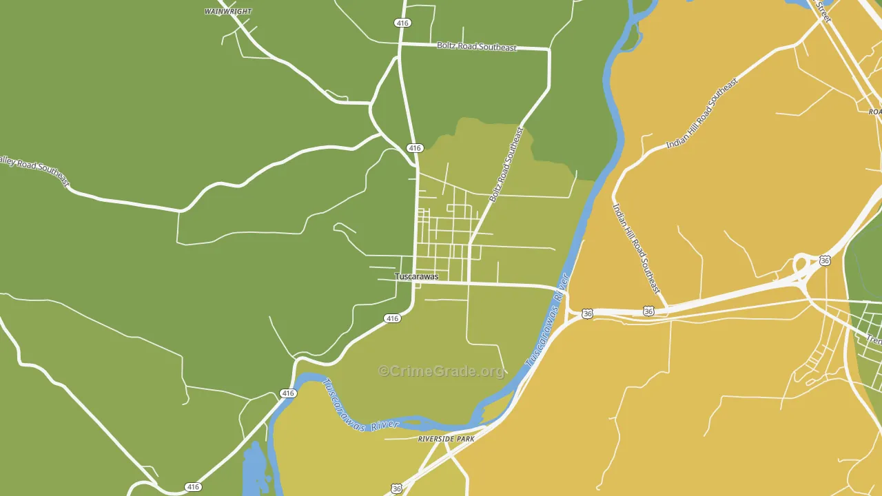 Tuscarawas, OH Map of Burglary Rates
