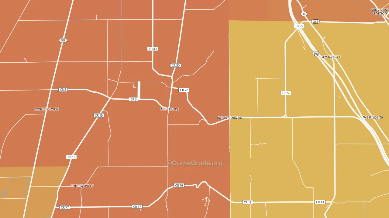 Tuscarora, NY Map of Burglary Rates
