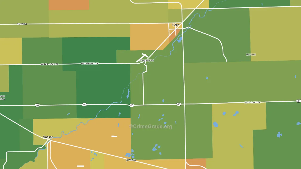 Tuscola County, MI Map of Burglary Rates