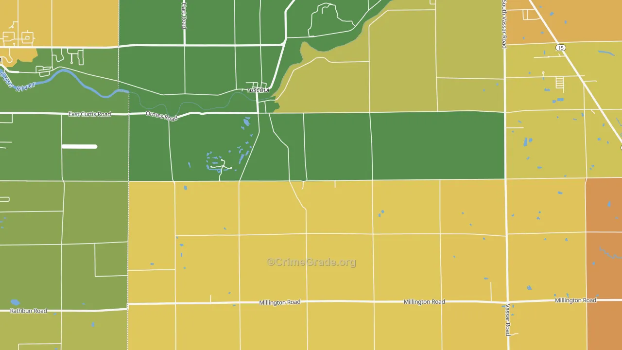 Tuscola, MI Map of Burglary Rates