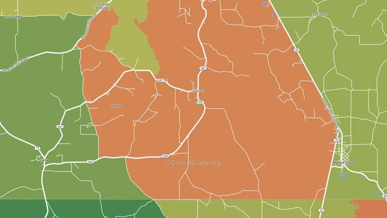 Tuscola, MS Map of Burglary Rates