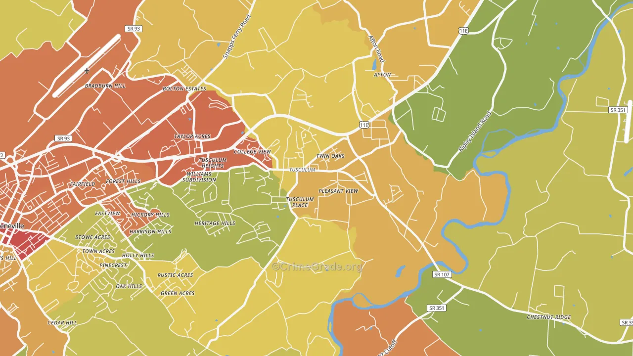 Tusculum, TN Map of Burglary Rates