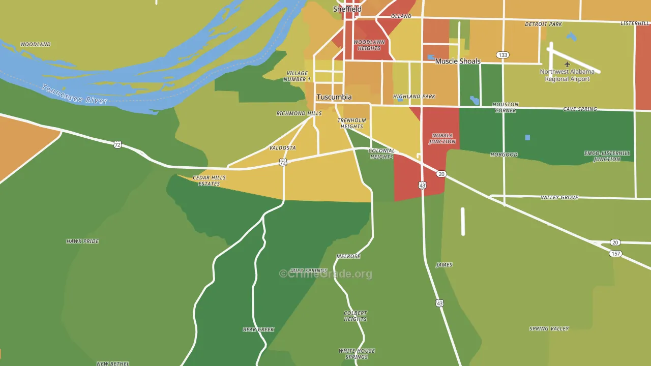 Tuscumbia, AL Map of Burglary Rates