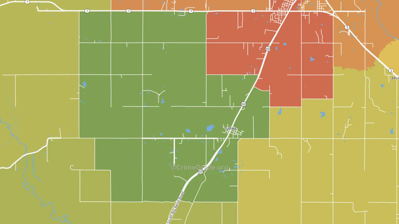 Tushka, OK Map of Burglary Rates